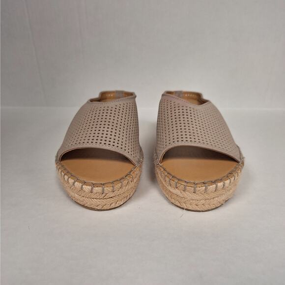 Franco Sarto Paige Sandals 9 Perforated Espadrille Wedge Slide Slip On Taupe - Picture 5 of 9